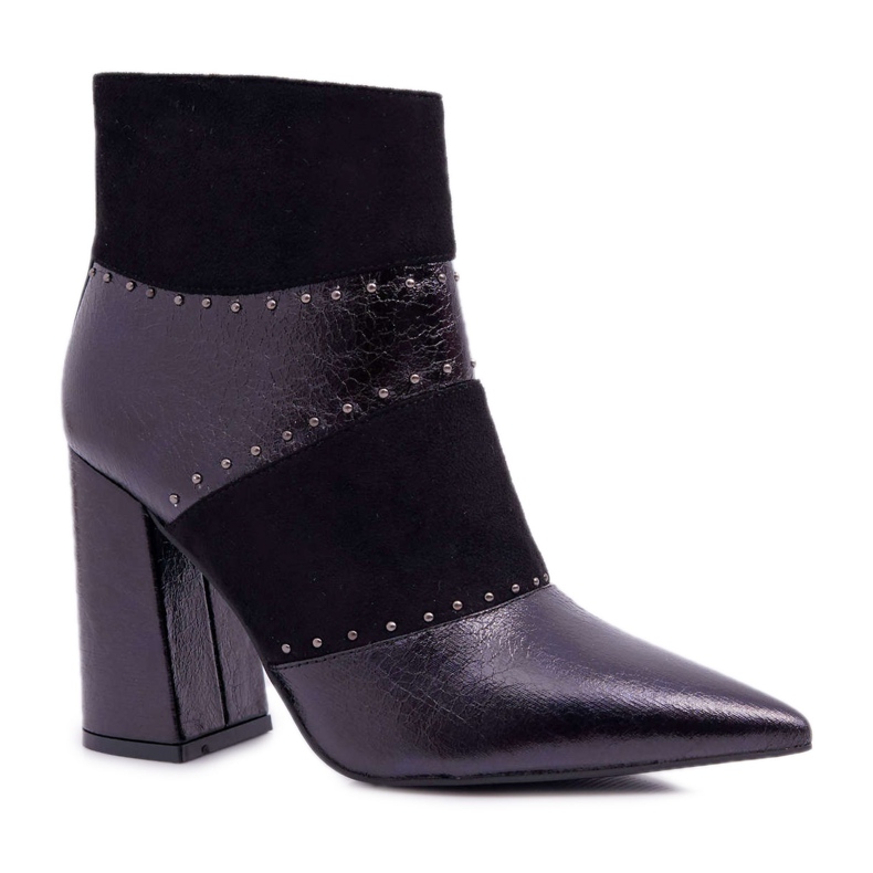 SEA Damen Stiefel Auf Hohem Absatz Mit Nieten In Spitz RB21P Schwarz Yango