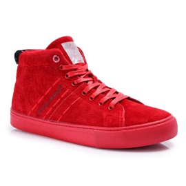 Herren Sneakers High Cross Jeans Leder Wildleder Rot EE1R4055C