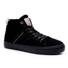 Herren Sneakers High Cross Jeans Leder Wildleder Schwarz EE1R4057C