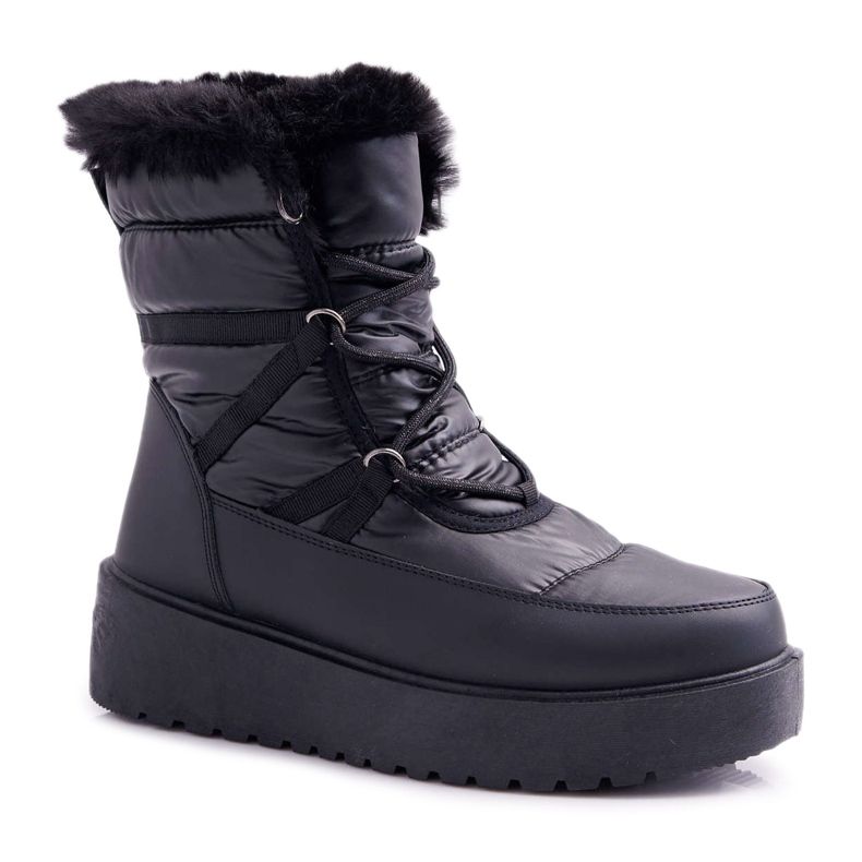 FRGIV Damen Schneestiefel mit Fell Schwarz Calma