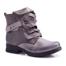 FG2 Damen Stiefel Flacher Absatz Warm Grau Debra