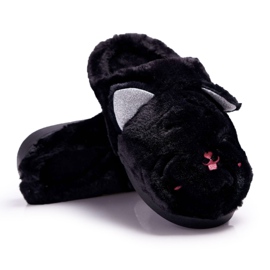 Damen Hausschuhe Katzen mit Ohren Schwarz Sleppyhead