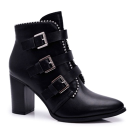 FJ1 Damenstiefel mit Absatz und Schnallen Schwarz Finbas