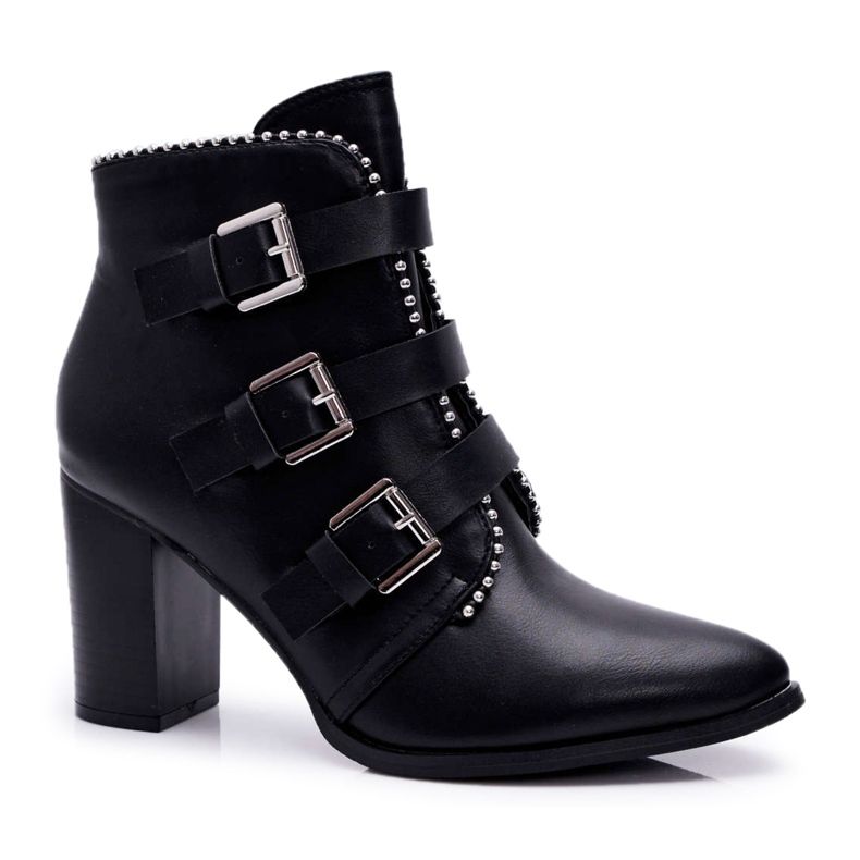 FJ1 Damenstiefel mit Absatz und Schnallen Schwarz Finbas