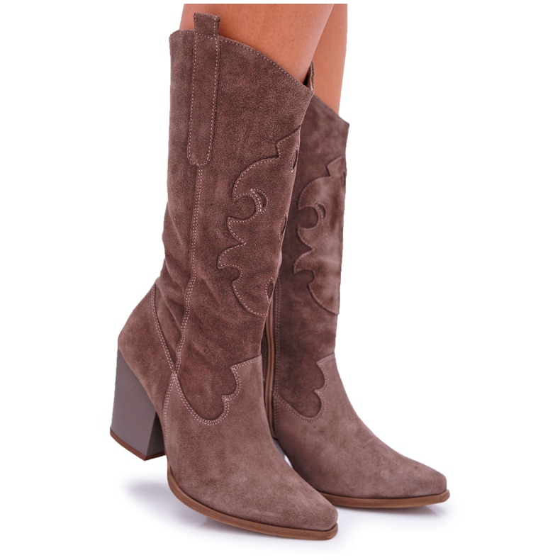 Damenstiefel mit Absatz Cowboy Cappuccino Brunt braun