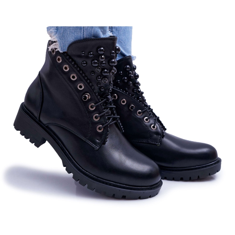 FRID Damenstiefel mit Perlen Warm Schwarz Memer