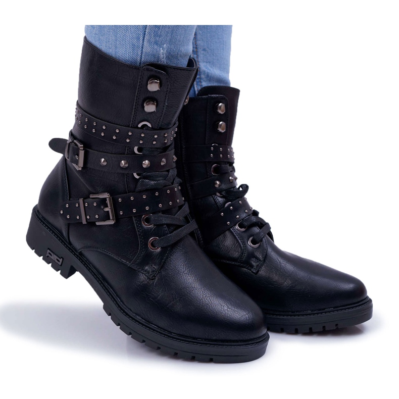 BUGO Damenstiefel mit flachem Absatz Schwarz Emenbar