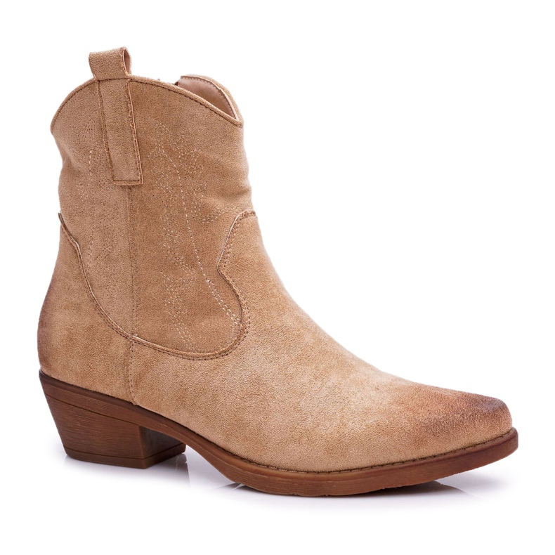 BUGO Damen Cowboystiefel Wildleder Beige Ferders