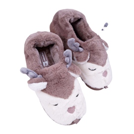 BUGO Damen Hausschuhe mit Fell Braun Rentier Rentier