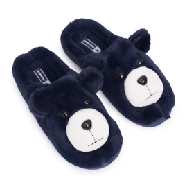 BUGO Damenhausschuhe mit Teddybärfell marineblau