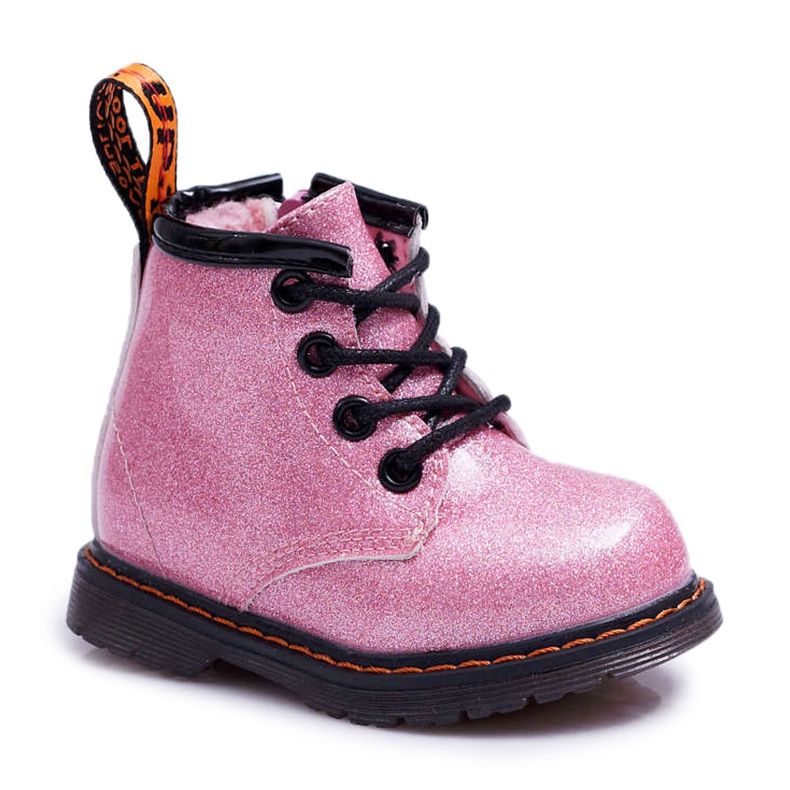 FRROCK Warme Kinderstiefel mit Reißverschluss, Lackiert Glitter Pink Mistor rosa