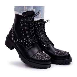 SEA Damenstiefel Arbeiter mit Strasssteinen Black Gether schwarz