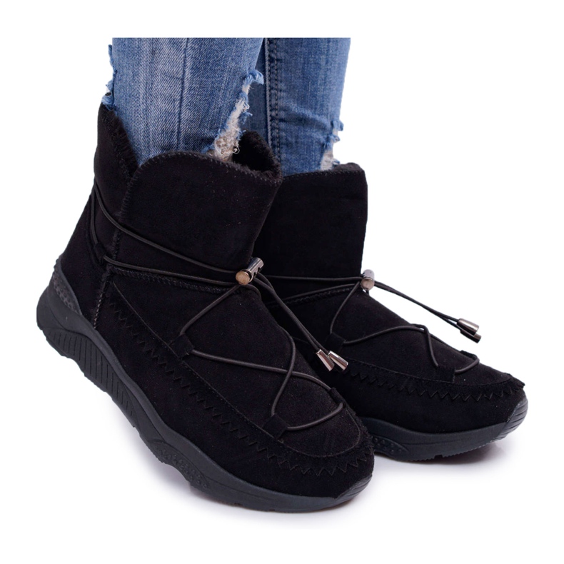 HAN Damen-Sport-Schneestiefel mit Fell Schwarz Synte