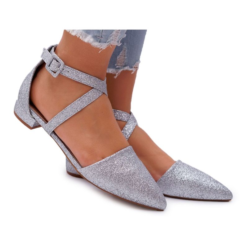 PS1 Damen Glitzer Ballerinas in Spitz Silver Vontare grau