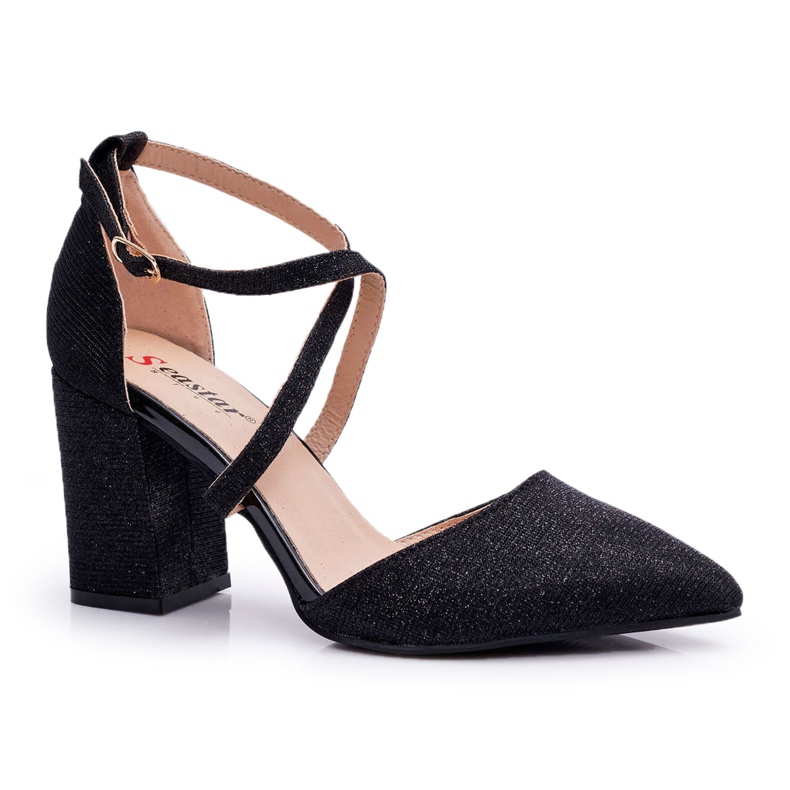 SEA Damen Pumps mit Absatz Glitzer Schwarz Perset mehrfarbig