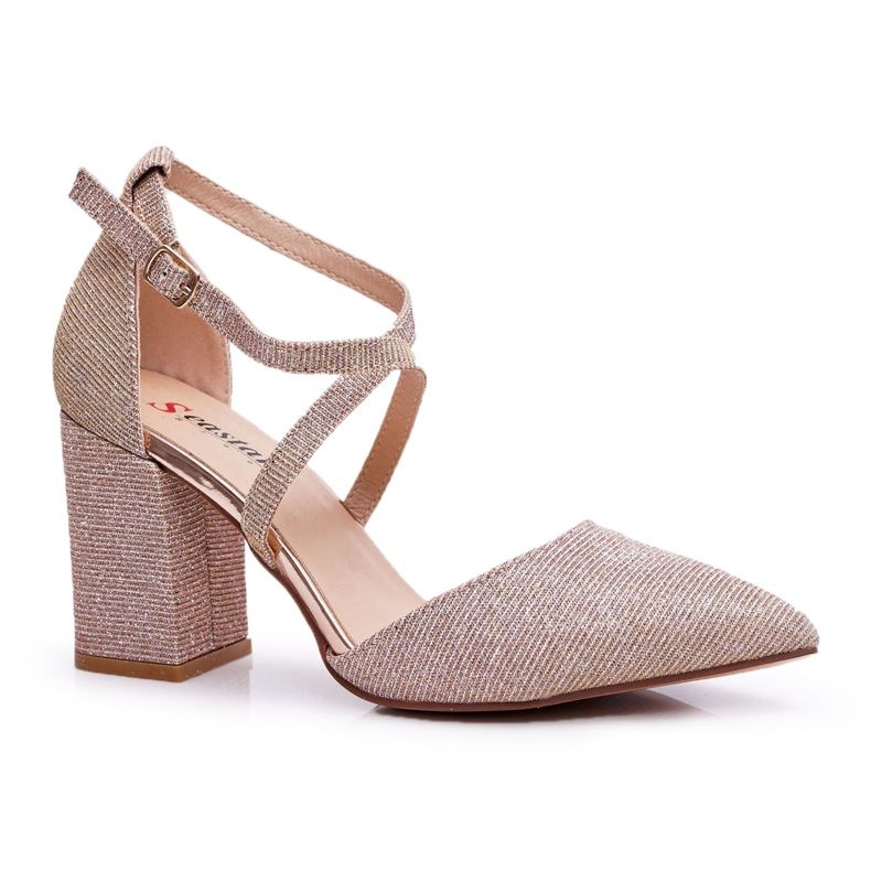 SEA Damen Pumps mit Absatz Glitzer Champagner Perset mehrfarbig rosa