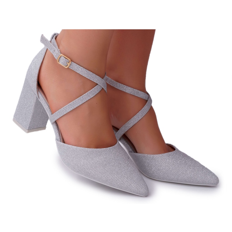 SEA Damen Pumps mit Absatz Glitzer Silber Perset grau