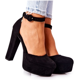 SEA Damen Pumps mit Absatz Plateau Wildleder Schwarz Netel