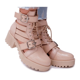 SEA Damenstiefel mit flachem Absatz Frühling Lackiert Beige Single