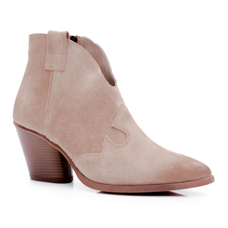 Nicole Damenstiefel Beige Leder auf einem Chavai-Absatz