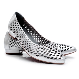 Damen Ballerinas Silber Leder Exquisite 1107/1 grau