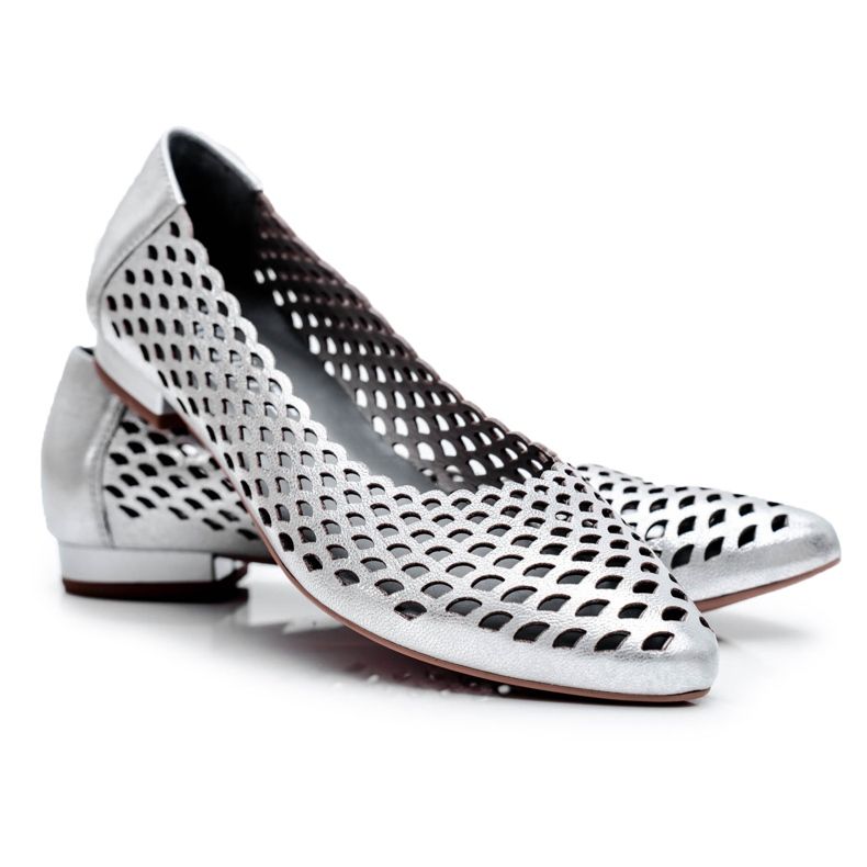 Damen Ballerinas Silber Leder Exquisite 1107/1 grau