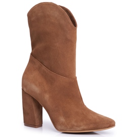 Damen Lederstiefel mit Absatz Laura Messi Camel 2123 braun