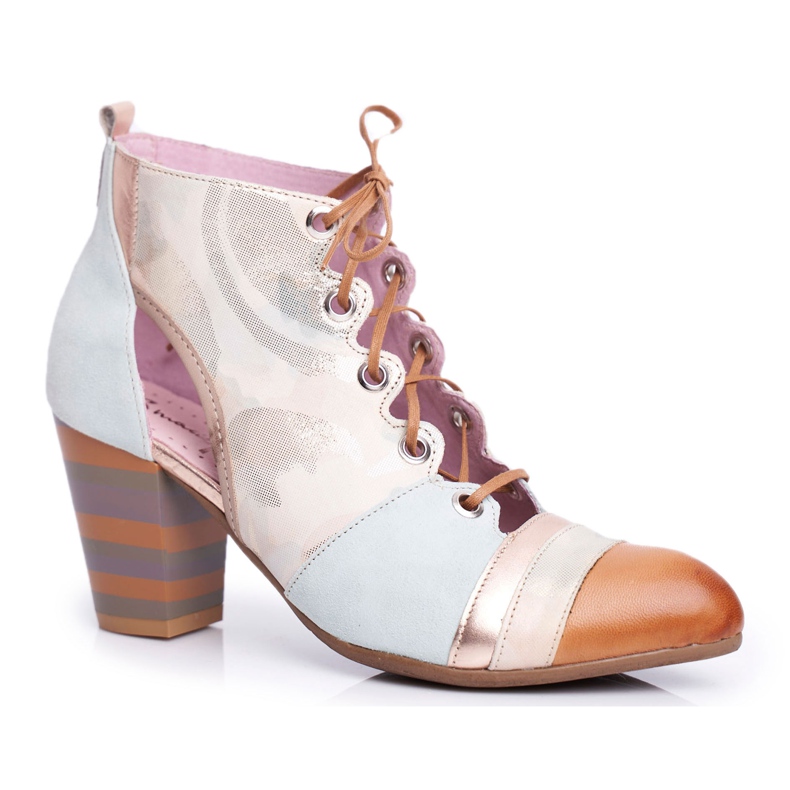 Damen Stiefel mit Absatz Leder Maciejka Frühling 03938-04 beige mehrfarbig grün