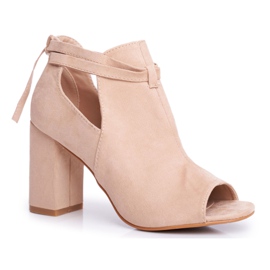 Vinceza Damen Stiefel Sandalen mit Absatz Offene Zehen Beige Grau