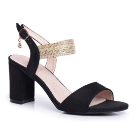 S.Barski Damen Sandalen mit Absatz Wildleder Schwarz Enjoy