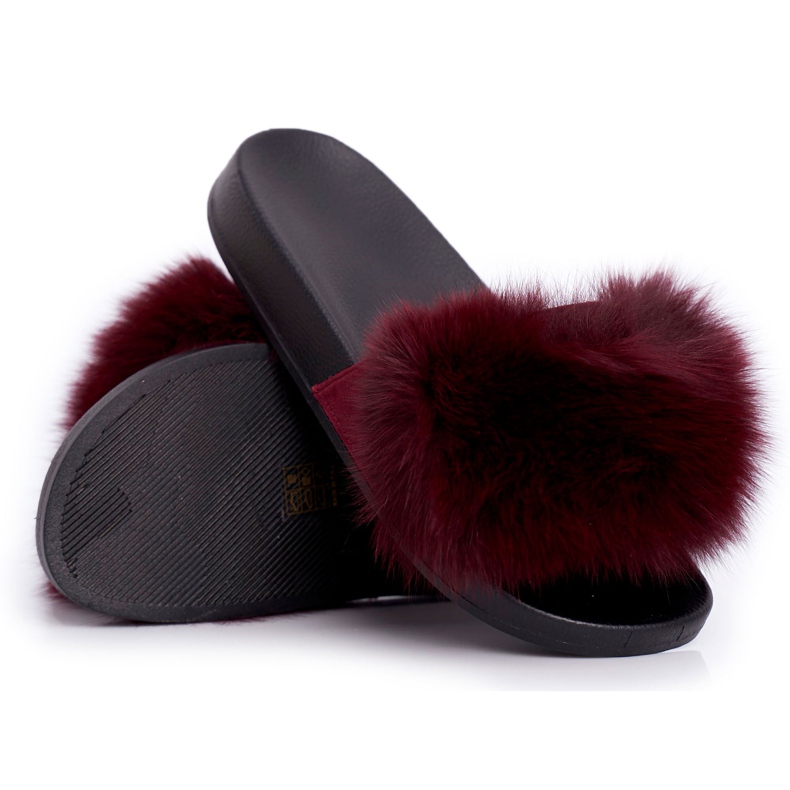 Damen Hausschuhe mit Naturfell Dunkelrot Naturis