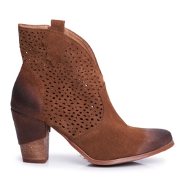 Damen Stiefel mit Absatz Leder Velours Cowboystiefel Exquisite Brown 1170 braun