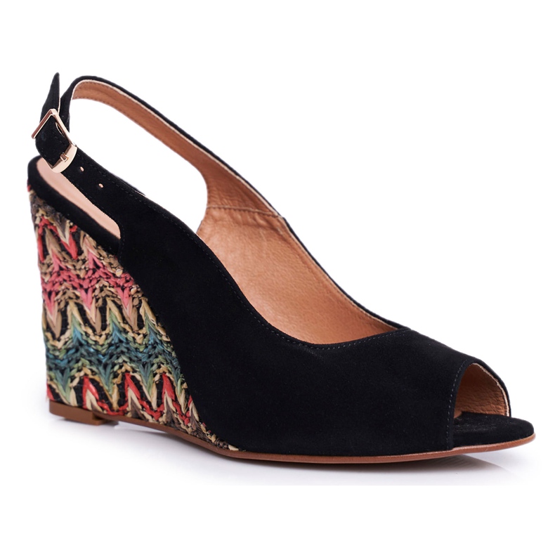 Damen Sandalen mit Keilabsatz Laura Messi Leder Schwarz 1964