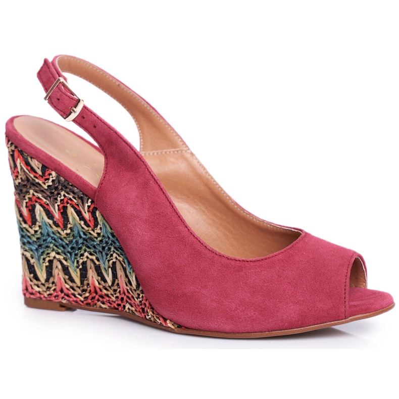 Damen Sandalen mit Keilabsatz Laura Messi Leder Burgund 1964 rot