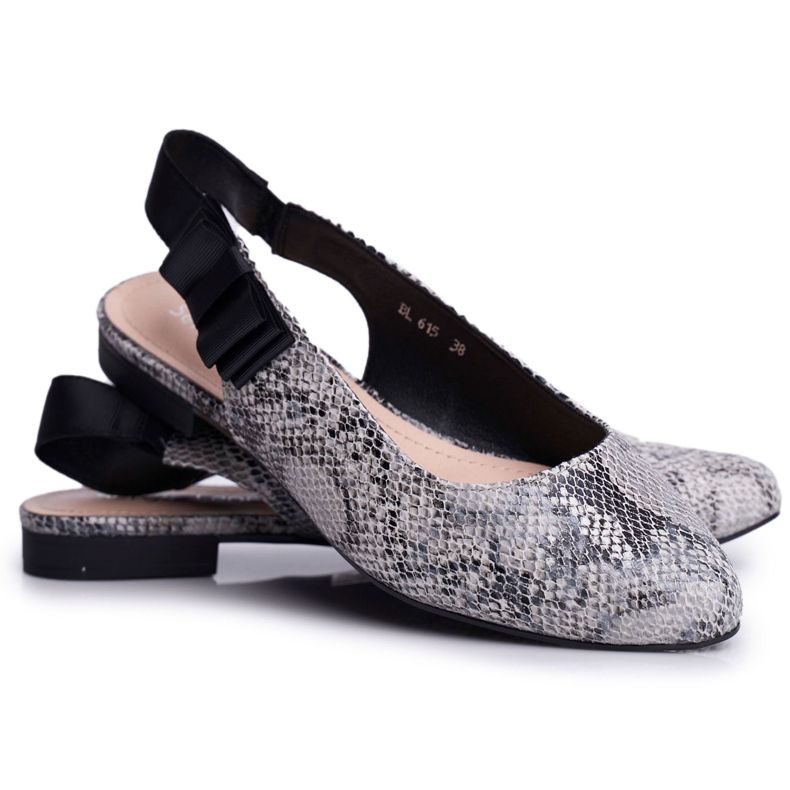 Damen Ballerinas Sergio Leone Grey Snake BL615 Lilon schwarz grau