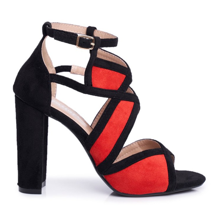 SEA Damen Sandalen mit Absatz Wildleder Schwarz Rot Emolly