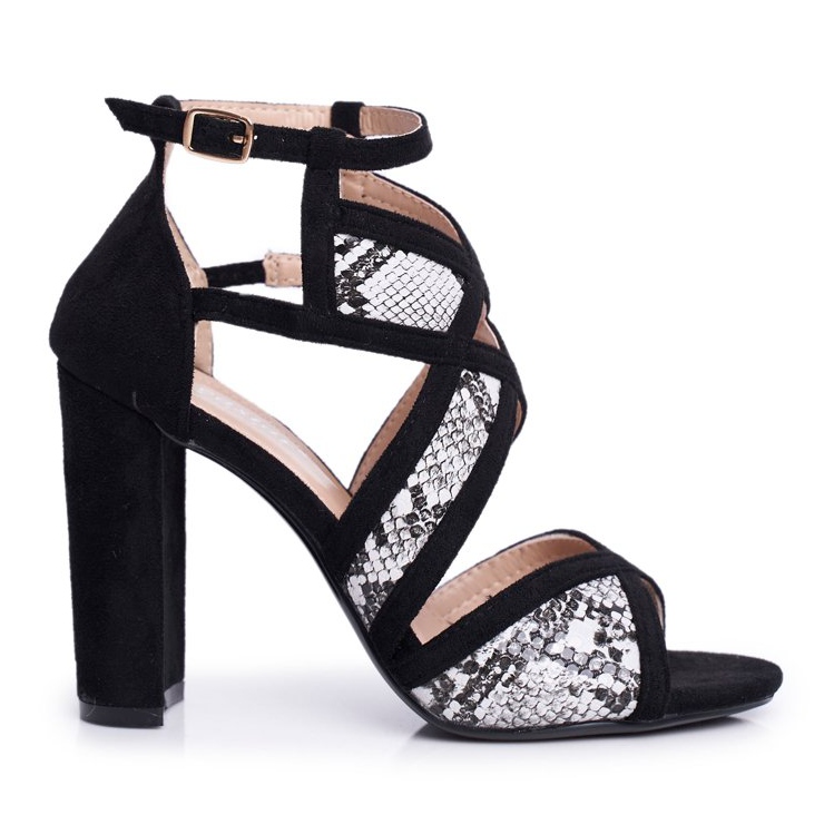 SEA Damen Sandalen mit Absatz Wildleder Black Snake Emolly schwarz grau