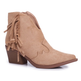 SEA Damenstiefel mit Absatz und Fransen Cowboystiefel Beige Sibi