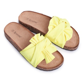 PS1 Damenhausschuhe auf Korkschleifen Neongelbe Schleife