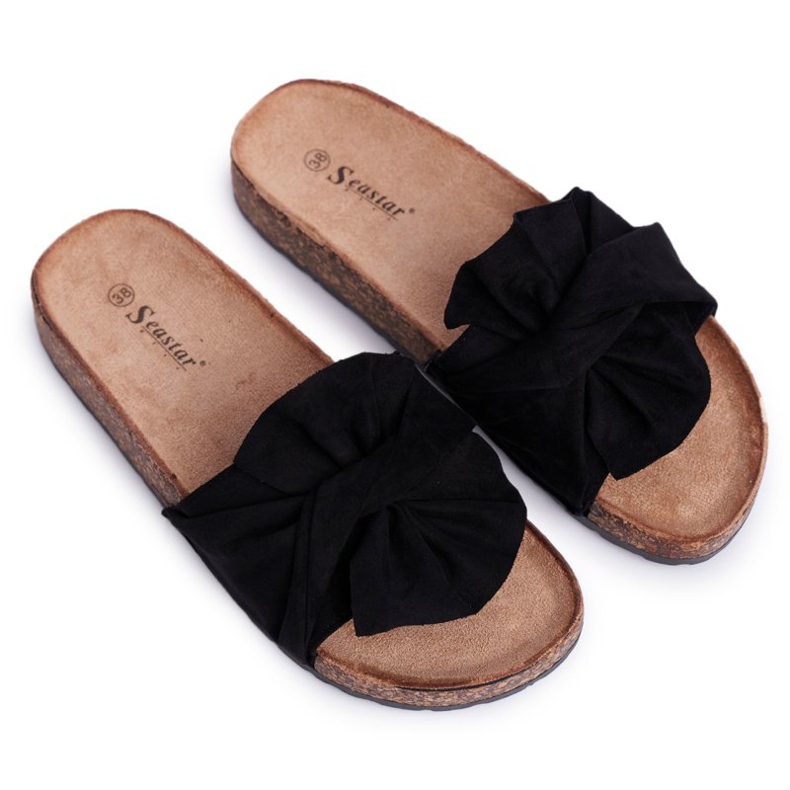 SEA Damenhausschuhe mit Korkschleifen Schwarz Felis