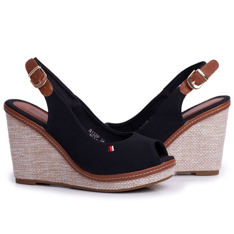 SEA Damensandalen mit Keilabsatz Black Tommy schwarz