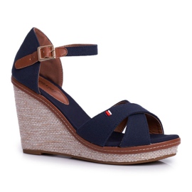SEA Damen Sandalen mit Keilabsatz Blau LaMane navy blau