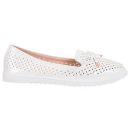 Weide Durchbrochene Loafer mit Glitzer weiß grau