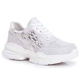 S.Barski Damen Sportschuhe Leder Silber Turnschuhe Palm Bay grau