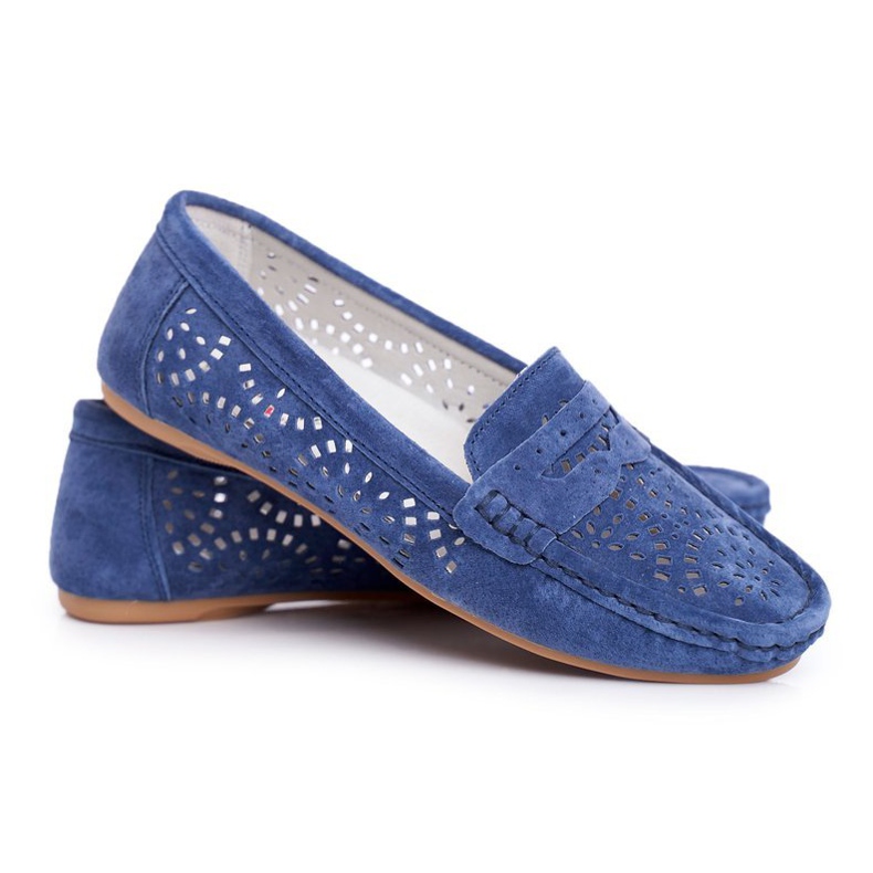 S.Barski Damen Slipper mit durchbrochenem Leder Navy Blue Salem navy blau