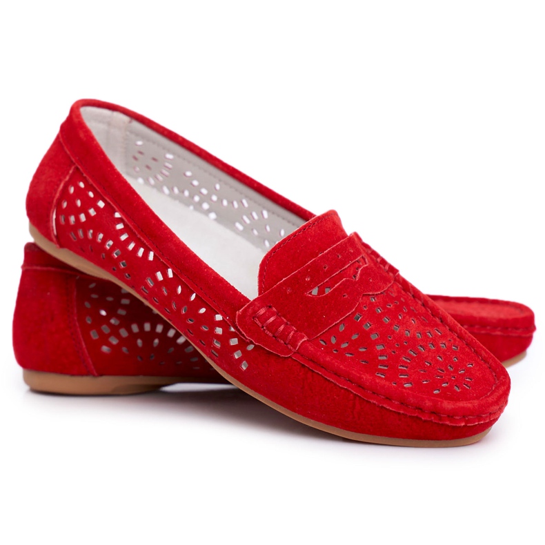 S.Barski Damen-Loafer mit durchbrochenem Leder Rot Salem