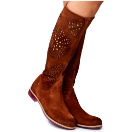 Hohe Damenstiefel Maciejka Leder Openwork Camel 04525-29 braun