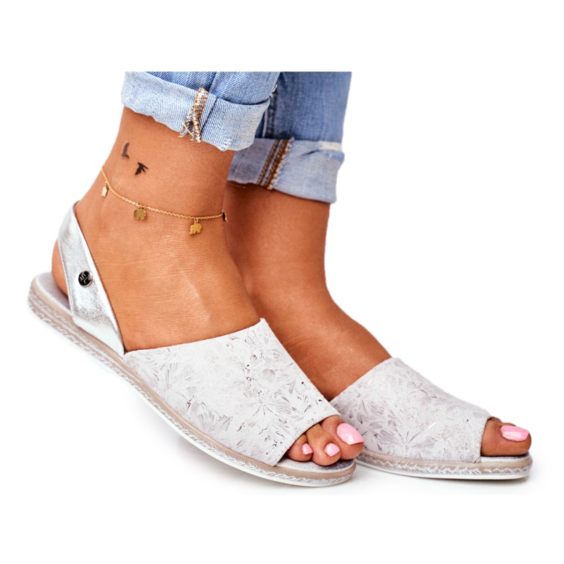 Damen Sandalen Flach Sergio Leone Silber SK030 grau