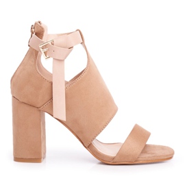 Vinceza Sandalen für Damen mit hohem Absatz beige Palmen
