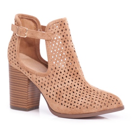 Damenstiefel mit Absatz Wildleder Openwork Camel Morrena braun